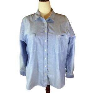 LOFT Blue Cotton Oxford Button Down Long Sleeve Shirt Size XL